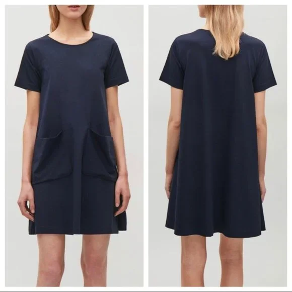 COS | Dresses | Cos Cotton Aline Jersey Short Sleeve Trapeze Dress Navy |  Poshmark
